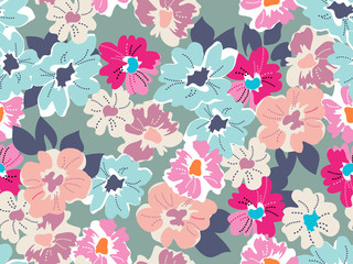 Cute modern floral print - seamless background