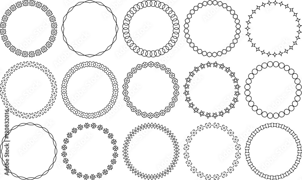 Poster set of 15 simple round vector frames.