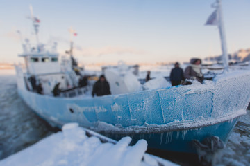 The Icebreaker ship trapped in ice tries to break and leave the © tsuguliev