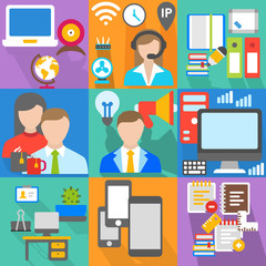 Line icons set of office collection concept. Modern vector icon design elements with flat design