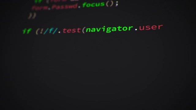 Software developer programming website code in a scrolling loop 