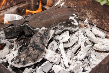 ashes in an iron box, barbecue, fire