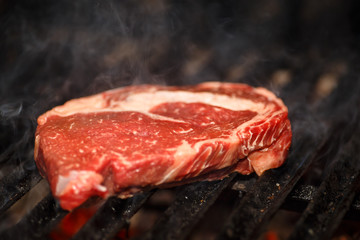 Beef steak fried on a grill