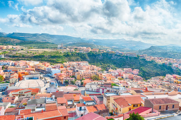 Fototapeta na wymiar View of Castelsardo square from above in hdr