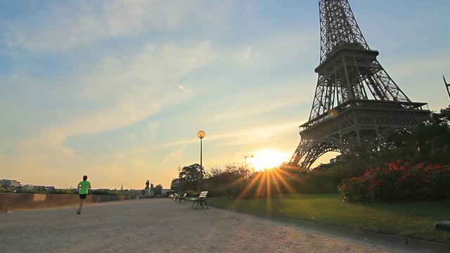 woman jogging training early morning along the seina river paris france doing exercise