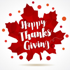 Happy Thanksgiving Day maple leaf. Template design Happy Thanksgiving Day red maple leaf sticker vector