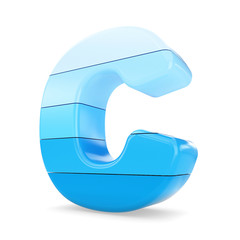 3d blue letter C isolated white background.