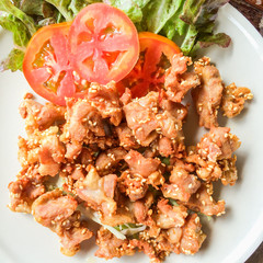 Fried pork in dish