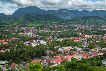 Fototapeta na wymiar the beautiful landscape of luang prabang from mount phou si,laos.The whole city is also notable as a UNESCO World Heritage Site.