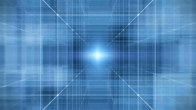 Digital Data Cubes in Endless 3D Tech Grid Loop