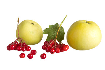 Яблоки и красные ягоды,изолирован.