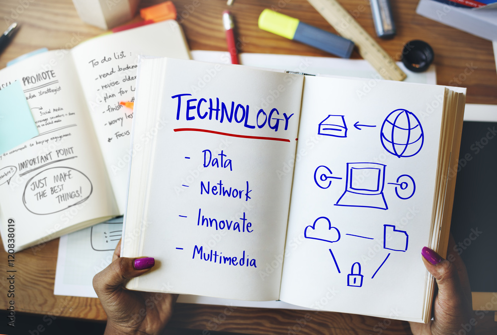 Poster technology process innovate network data concept