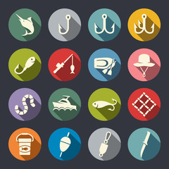 Fishing flat icon set