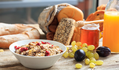 Healthy breakfast - Fresh fruits and cereal bowl