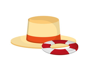 flat design hat and life preserver icon vector illustration