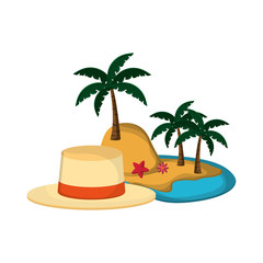 flat design tropical island and hat  icon vector illustration