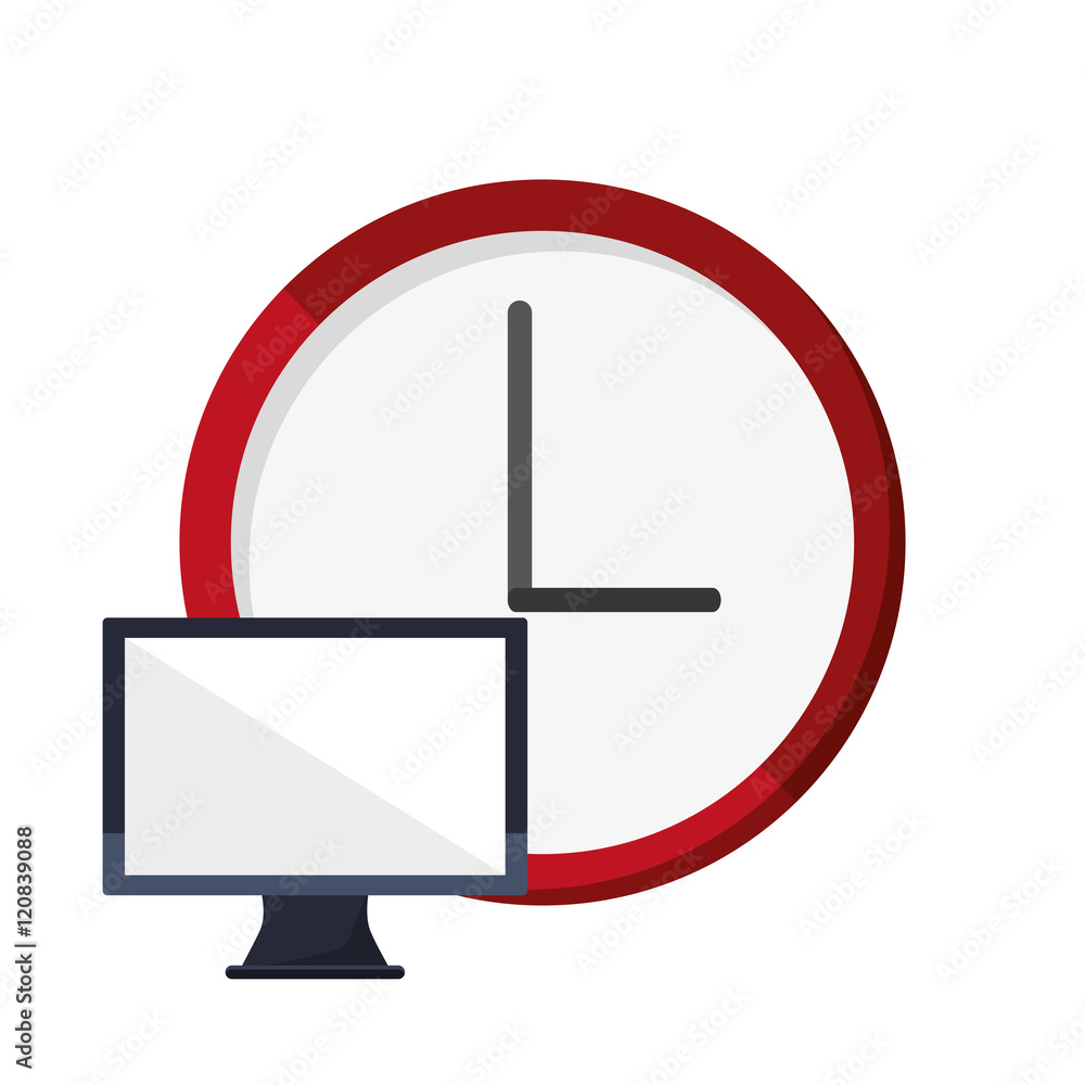 Poster flat design wall clock and computer icon vector illustration