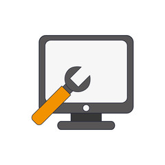 flat design computer and screwdriver icon vector illustration 