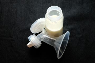 Fresh breast milk in plastic bag ready for freezer