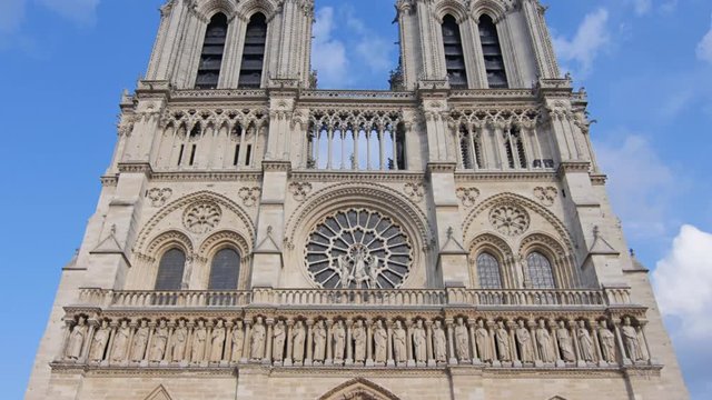 Paris july 01:famous landmark notre dame de paris tilt daylight church cathedral 4k uhd