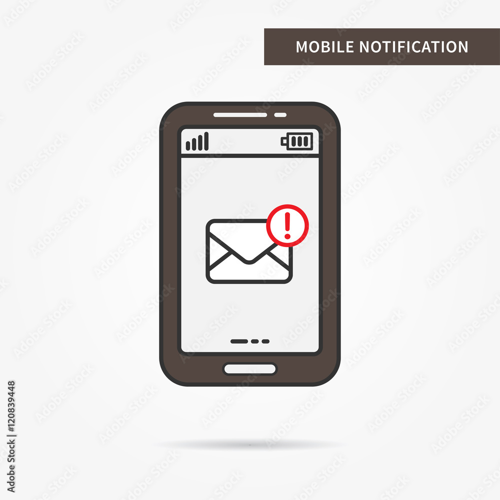 Poster linear mobile mail notification. flat web mail notice. mail message symbol. creative concept phone m