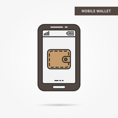 Linear mobile wallet app. Flat web purse. Mobile wallet symbol. Creative concept phone finance wallet graphic design banner. Digital wallet app. Vector payment technology sign illustration.