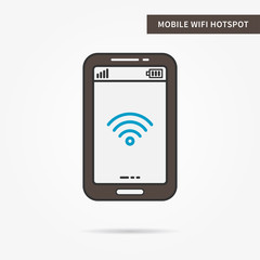 Linear mobile WiFi Hotspot app. Flat WiFi hotspot icon. Mobile WiFi sharing symbol. Creative concept phone WiFi hotspot graphic design banner. Vector payment technology sign illustration. 