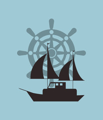 sail boat with rudder emblem image vector illustration design 