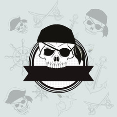 pirate skull emblem image vector illustration design 