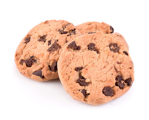 Chocolate chip cookie on white background