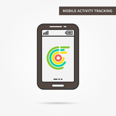 Linear mobile health fitness tracking service. Creative mobile sport tracker (smartwatch) graphic design banner. Vector control software sign illustration.