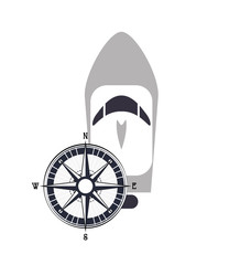 flat design motor boat and compass  icon vector illustration