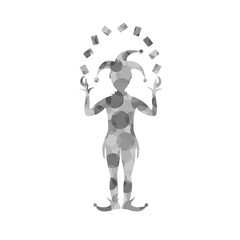 Silhouette of joker playing with cards in different colors 