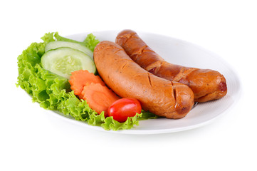 tasty grilled meat sausages isolated on white background