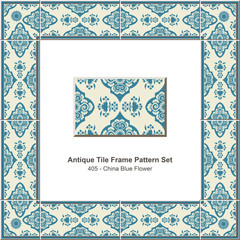 Antique tile frame pattern set_405 China Blue Flower