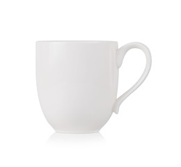 White ceramic cup isolated on white background.