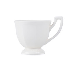 White ceramic cup isolated on white background.