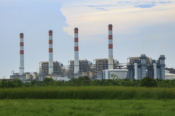Fototapeta na wymiar green environment and electric generator thermal plant in bangpr