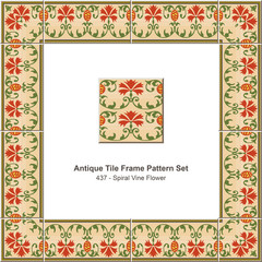 Antique tile frame pattern set_437 Spiral Vine Flower