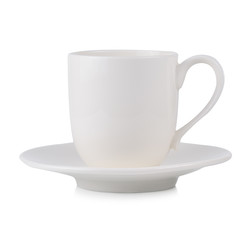 White ceramic cup isolated on white background.