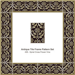 Antique tile frame pattern set_458 Spiral Cross Flower Vine
