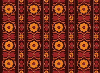 Ornament Muster Hintergrund Folklore Stoffmuster Tapetenmuster Kachel Tilde Gestaltung Homepagehintergrund 70er Jahre Druck Papiermuster Internetseitenmuster Blume Blümchen weinrot orange 70s