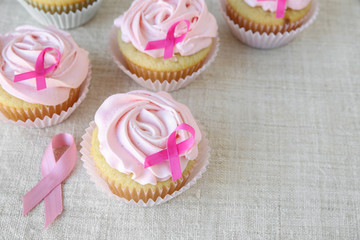 Rose flower cupcakes for pink ribbon day, Breast cancer awareness