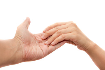 Man and woman hands isolated on white background