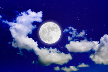 Romantic night.full moon in space over stars with cloudscape bac