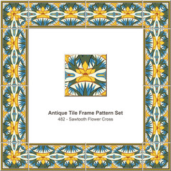 Antique tile frame pattern set_482 Sawtooth Flower Cross