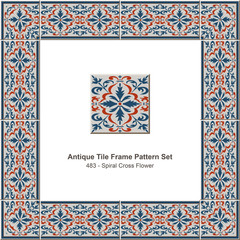 Obraz premium Antique tile frame pattern set_483 Spiral Cross Flower
