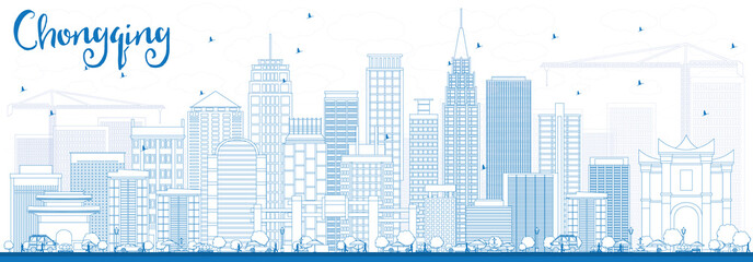 Outline Chongqing Skyline with Blue Buildings.