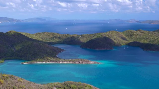 aerial view of the east end and Hurricane Hole, St John, United States Virgin Islands with British Virgin Islands in Background