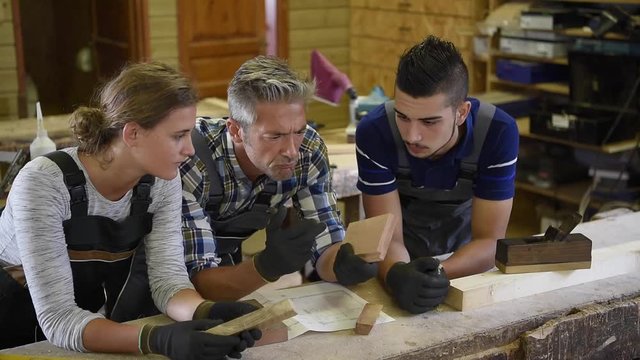 Group of students in woodwork training course